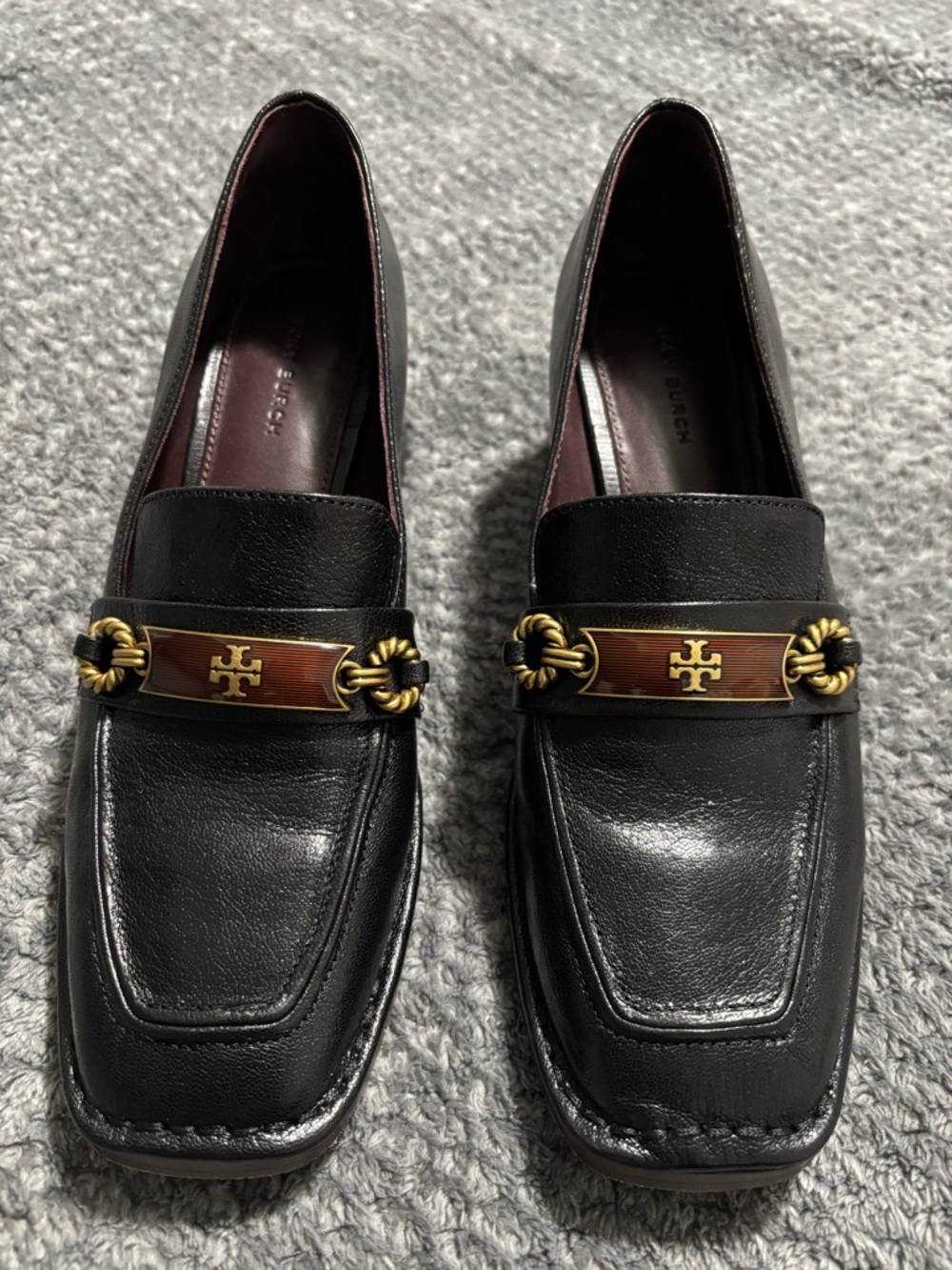 Tory Burch Perrine, Black Leather Loafers with Gold-Tone Hardware Size 7.5